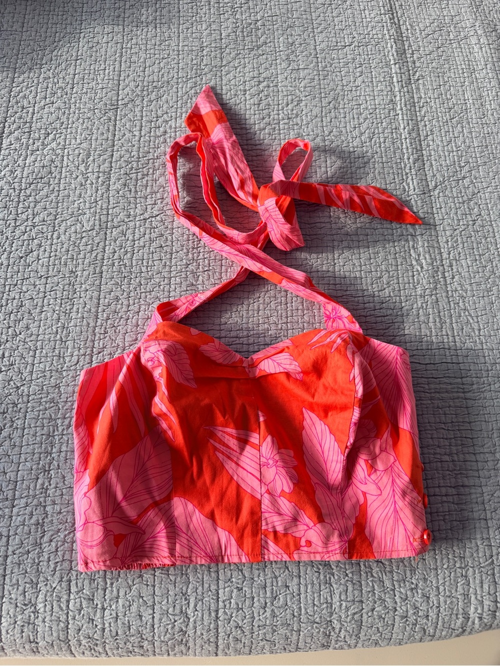 Tori Richard Pink and Red Floral Halter Crop Top